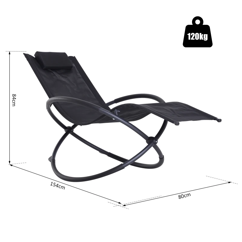 Best Outdoor Orbital Lounger Zero Gravity Patio Chaise Foldable Rocking Chair w/ Pillow Black - Image 3