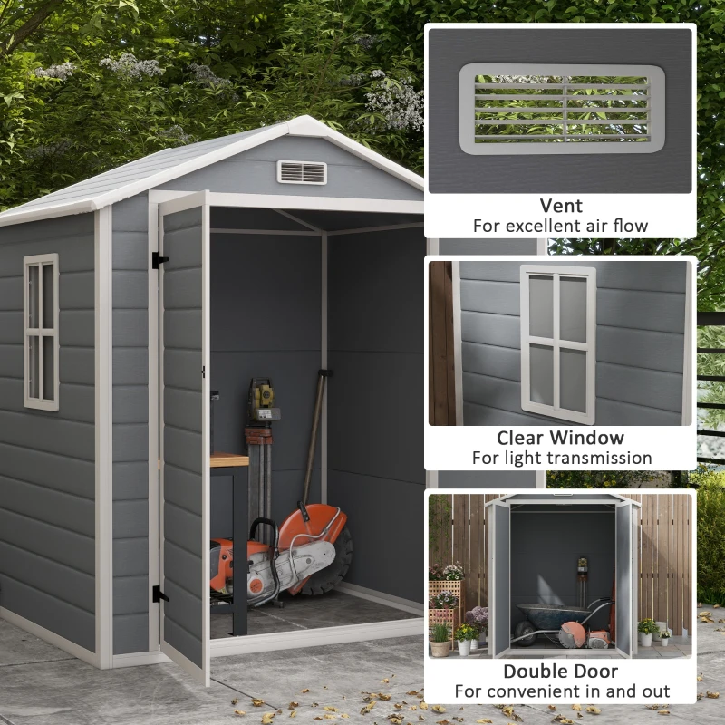 Best 6'x4.5' Garden Storage Shed, Lockable Garden Shed with Double Doors, Window, Vent and Plastic Roof, Grey - Image 5