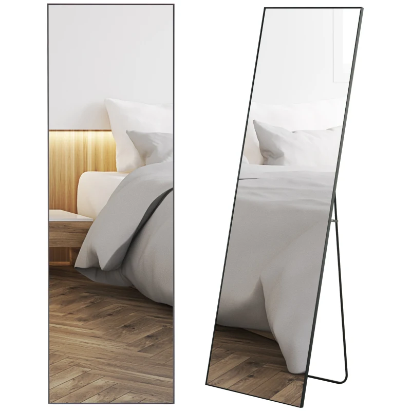Best Full Length Dressing Mirror, Floor Standing or Wall Hanging, Aluminium Alloy Framed Full Body Mirror for Bedroom, Living Room, 50 x 161.5cm, Black