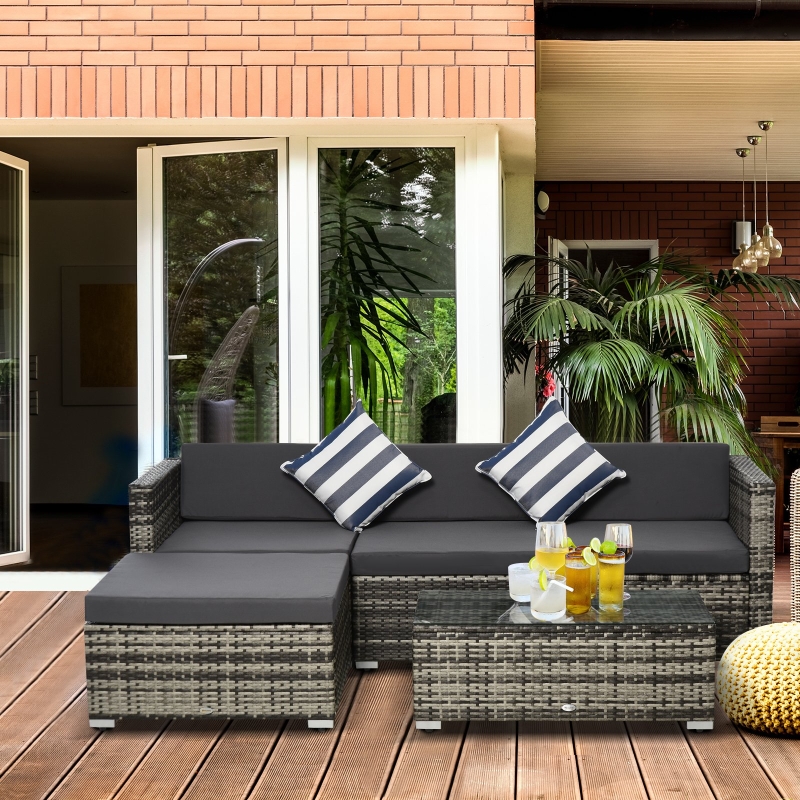 Best 4-Seater Rattan Sofa Set Wicker Sectional Furniture Cushion Grey Garden - Image 19