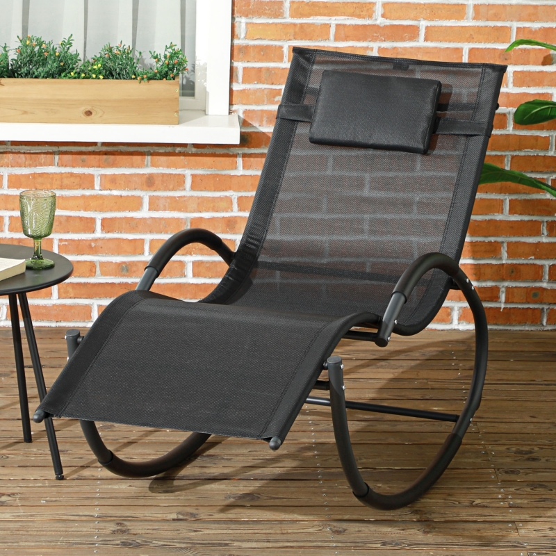 Best Steel Frame Zero Gravity Rocking Chair, with Pillow - Black - Image 10