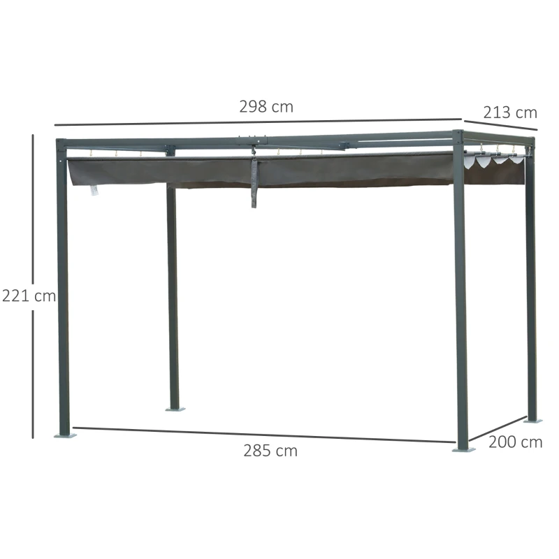 Best 3 x 2m Metal Outdoor Pergola with Retractable Roof, Outdoor Gazebo Canopy Shelter with Drainage Holes for Garden, Patio, Lawn, Grey - Image 3