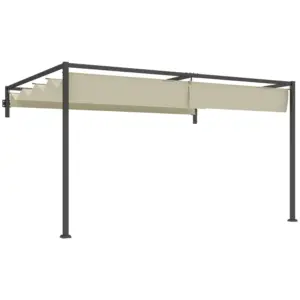 Best 3 x 4m Steel Pergola, with Retractable Canopy - Khaki