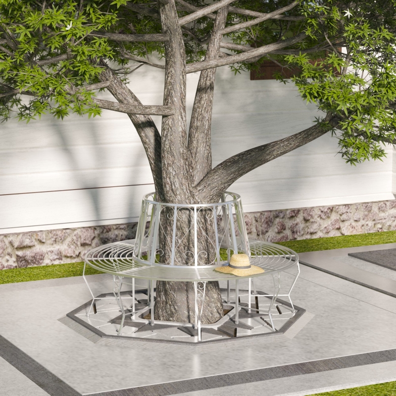 Best Outdoor Garden Metal Round Tree Bench Seat Diameter 160cm Height 90cm Silver - Image 10