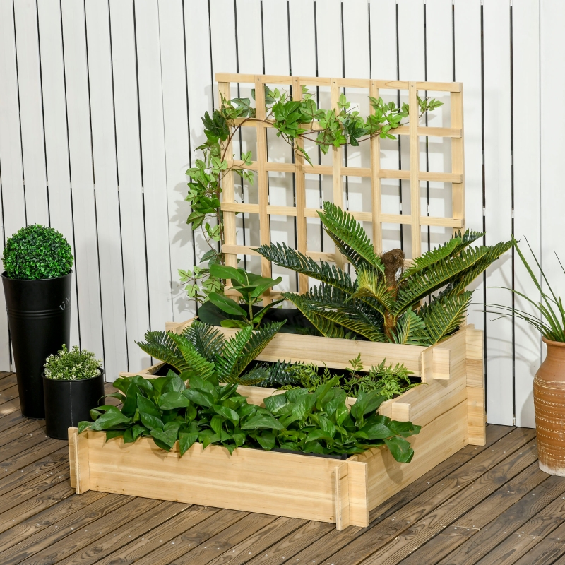 Best 3 Tier Garden Planters with Trellis for Vine Climbing, Wooden Raised Beds, 95x95x110cm, Natural Tone - Image 10