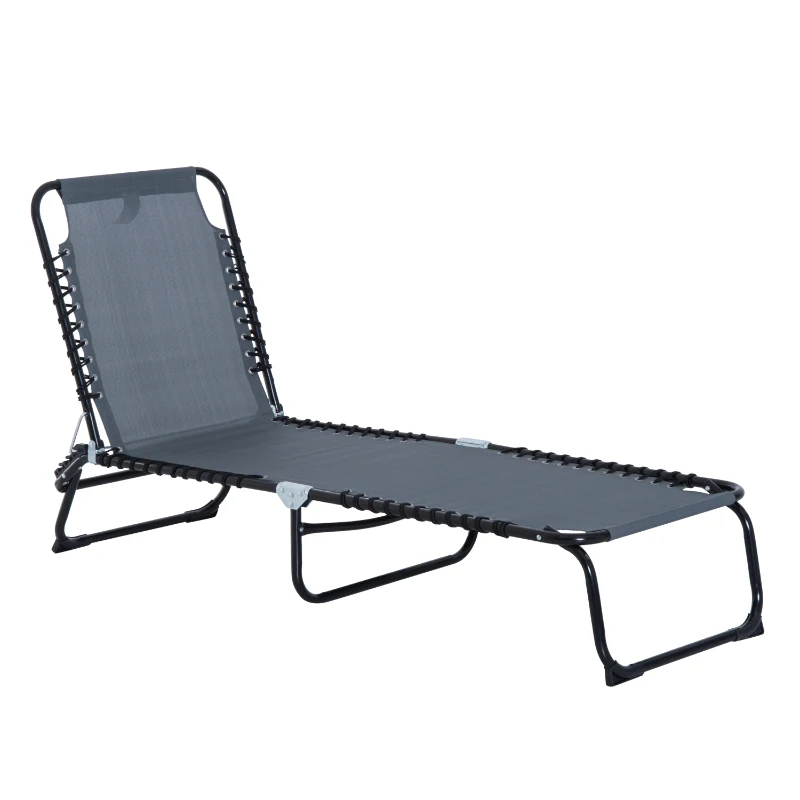 Best Foldable Sun Lounger, Outdoor 4 Level Adjustable Backrest Reclining Chaise Chair, Steel Frame Recliner Chair for Camping, Hiking, Grey