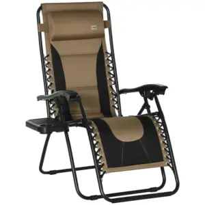 Best Zero Gravity Lounger Chair, Folding Reclining Patio Chair with Padded Seat, Cup Holder, Soft Cushion and Headrest for Poolside, Camping, Coffee