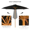 Best 3(m) Garden Parasol, Pulley Operated Patio Umbrella, Wooden Table Market Umbrella with Rope Pulley Mechanism and 8 Ribs, Black - Image 4