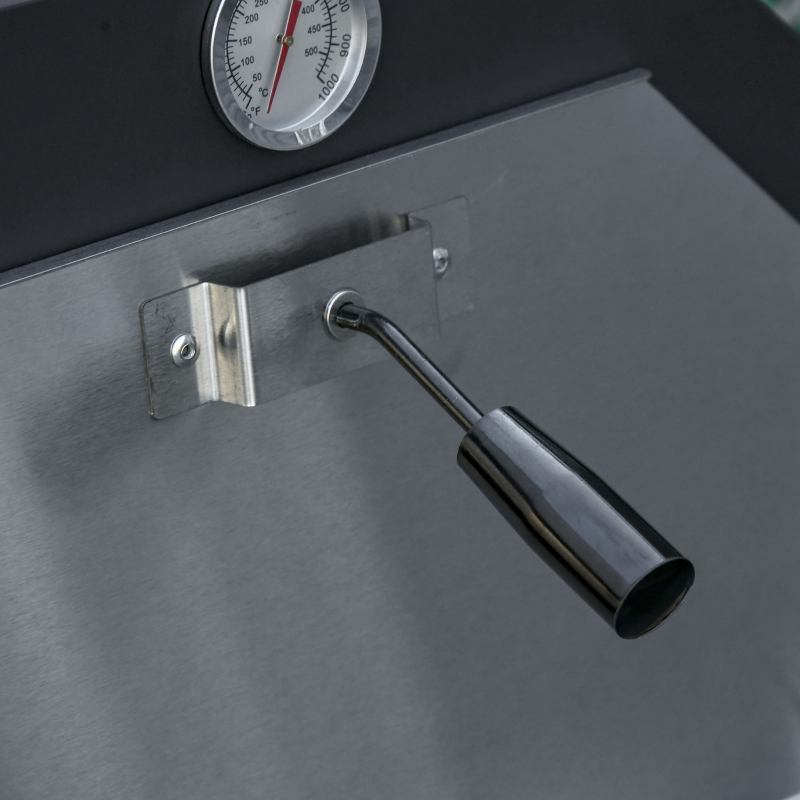 Best Outdoor Garden Pizza Oven Charcoal BBQ Grill 3-Tier Freestanding w/ Chimney, Mesh Shelf, Thermometer Handles, Wheels Garden Party Gathering Stainless Steel Cooker - Image 9