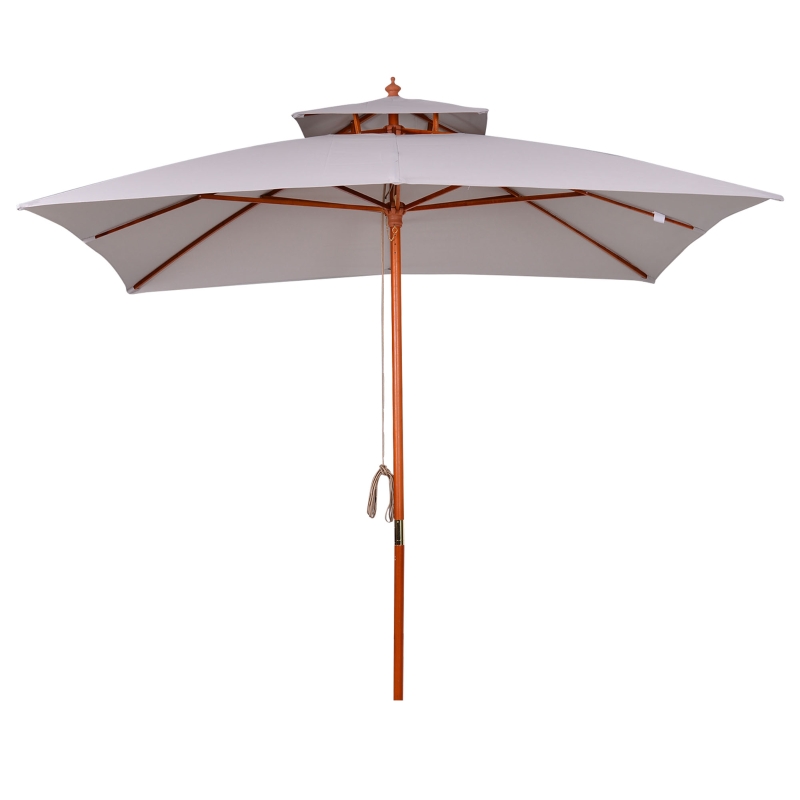 Best 3 x 3 (m) Garden Parasol Umbrella, Large Square Outdoor Patio Sunshade Canopy with Double Tier, 48 mm Wooden Pole, 8 Ribs for Balcony, Grey - Image 11