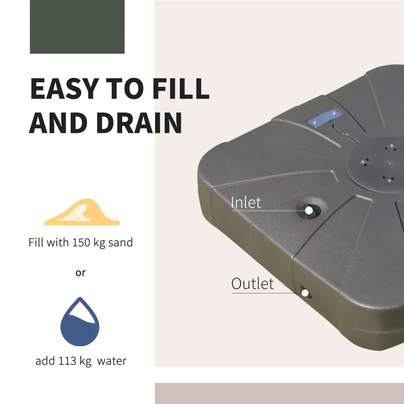 Best Square Cantilever Patio Parasol Base Water or Sand Filled Stand with Wheels Heavy-Duty, Coffee - Image 6