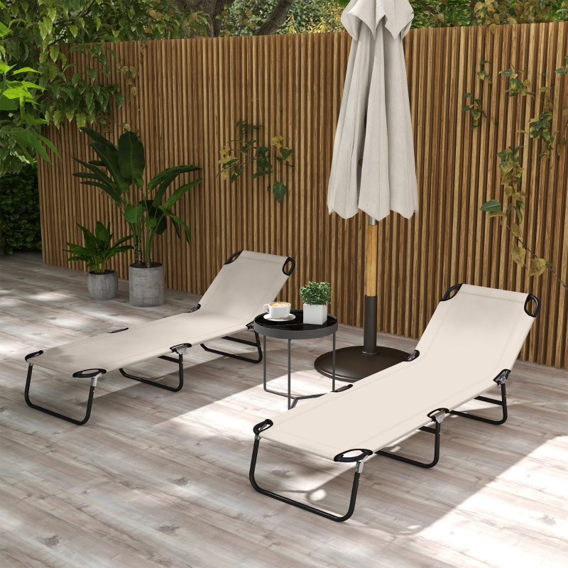 Best Garden Sun Lounger, with Five-Position Back - Cream White - Image 10