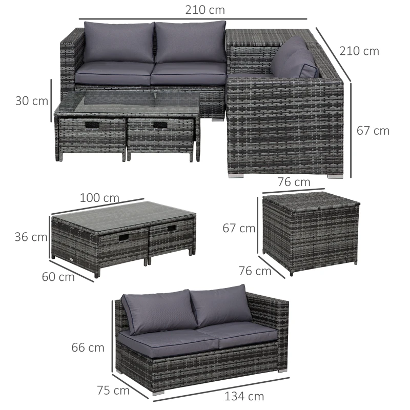 Best 4 Pcs Rattan Wicker Garden Furniture Patio Sofa Storage & Table Set w/ 2 Drawers Coffee Table,Great Cushioned 4 Seats Corner Sofa - Grey - Image 3