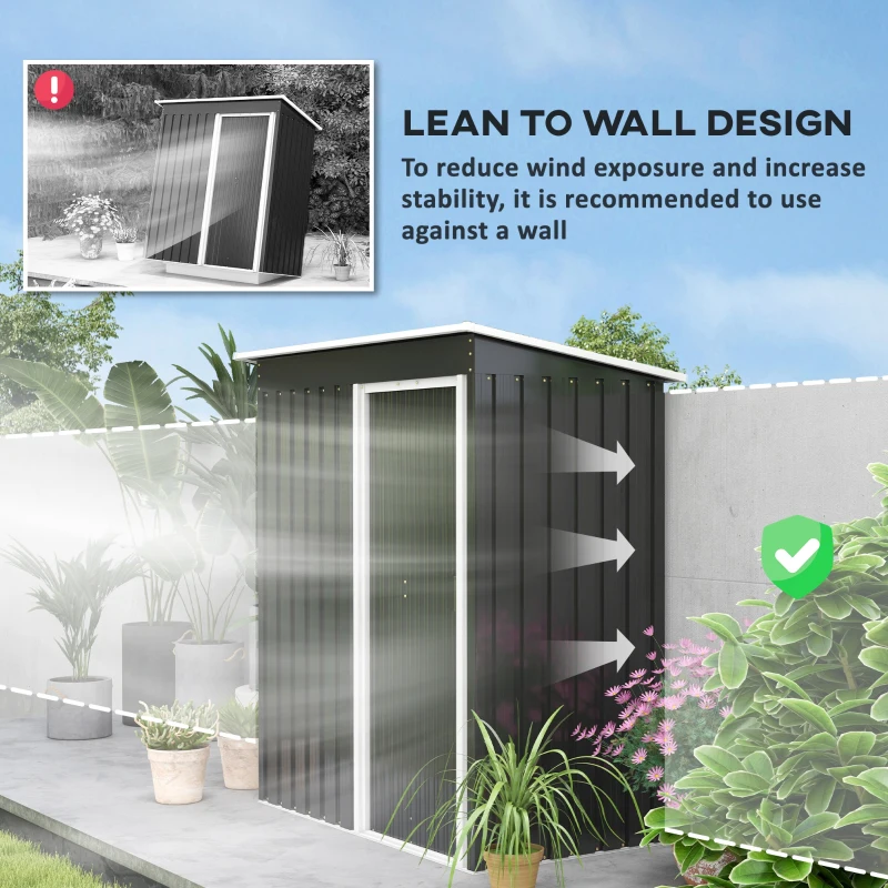 Best 5 x 3ft Garden Storage Shed with Sliding Door and Sloped Roof Outdoor Equipment Tool, Black - Image 6