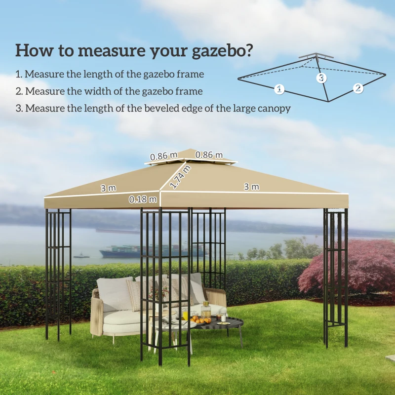 Best 3(m) Gazebo Top Cover Double Tier Canopy Replacement Pavilion Roof Deep Beige - Image 3