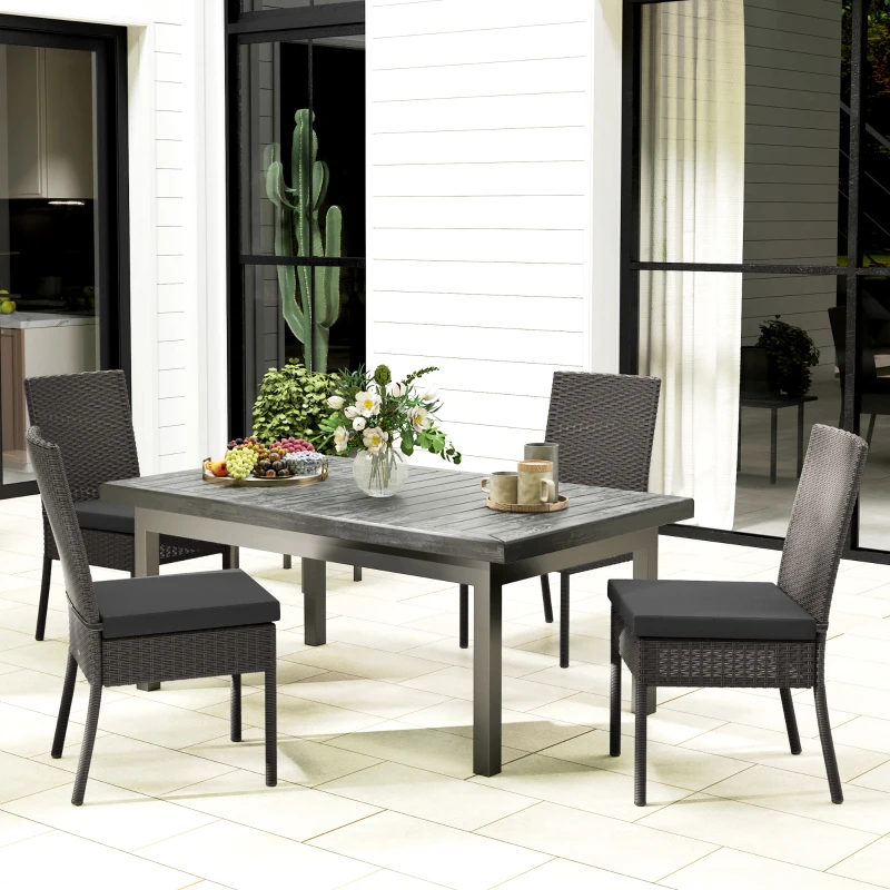 Best Set of Four Armless Rattan Garden Chairs - Dark Grey - Image 2