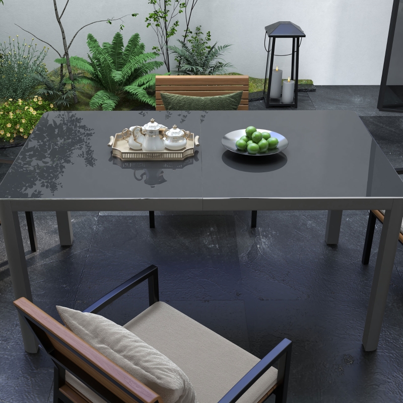 Best 150cm x 88cm Aluminium Table, with Glass Tabletop - Grey - Image 9