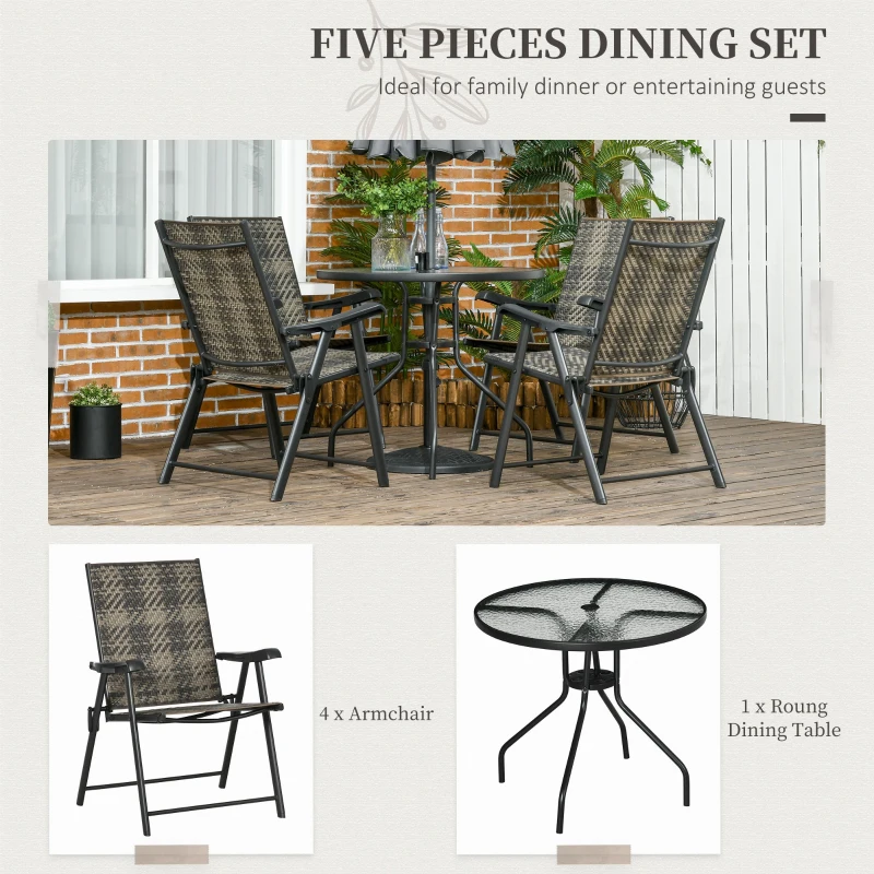 Best 4 Seater Rattan Dining Set, Rattan Garden Furniture Set with Parasol Hole, Outdoor Dining Table and Chairs with 4 Armchairs, Round Glass Top Table for Patio, Balcony, Mixed Grey - Image 4