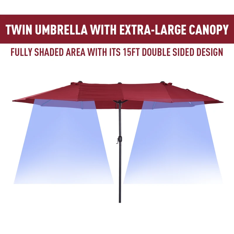 Best 4.6m Double-Sided Patio Parasol Sun Umbrella-Wine Red - Image 6