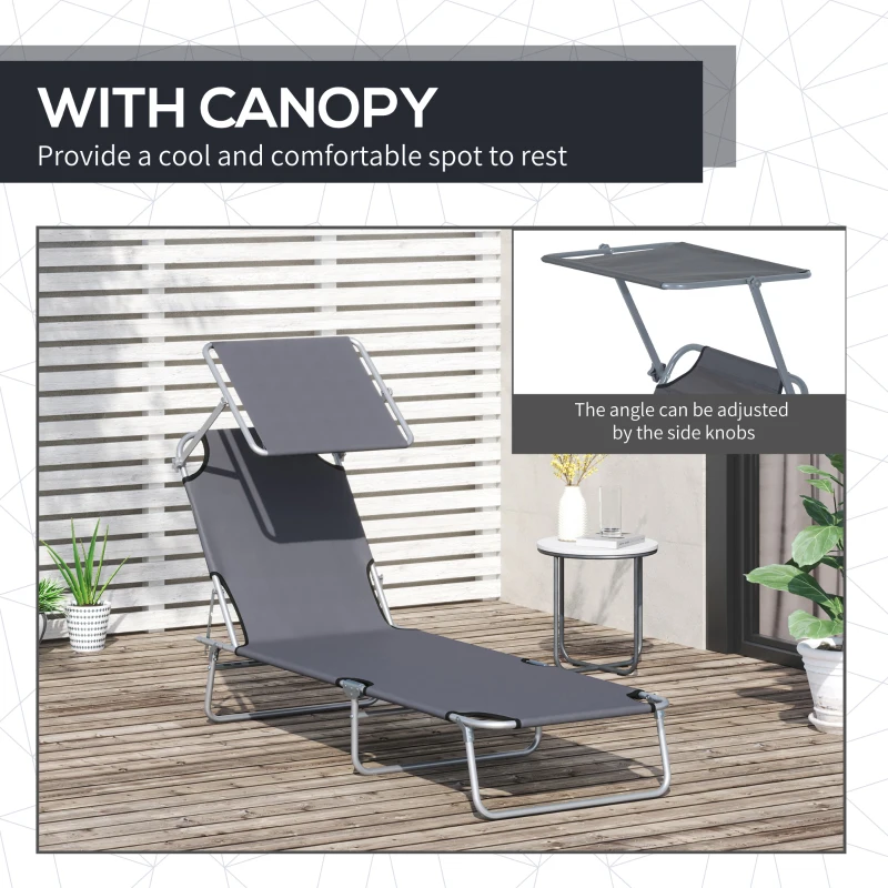 Best Outdoor Foldable Sun Lounger, 4 Level Adjustable Backrest Reclining Sun Lounger Chair with Angle Adjust Sun Shade Awning for Beach, Garden, Patio, Grey - Image 6