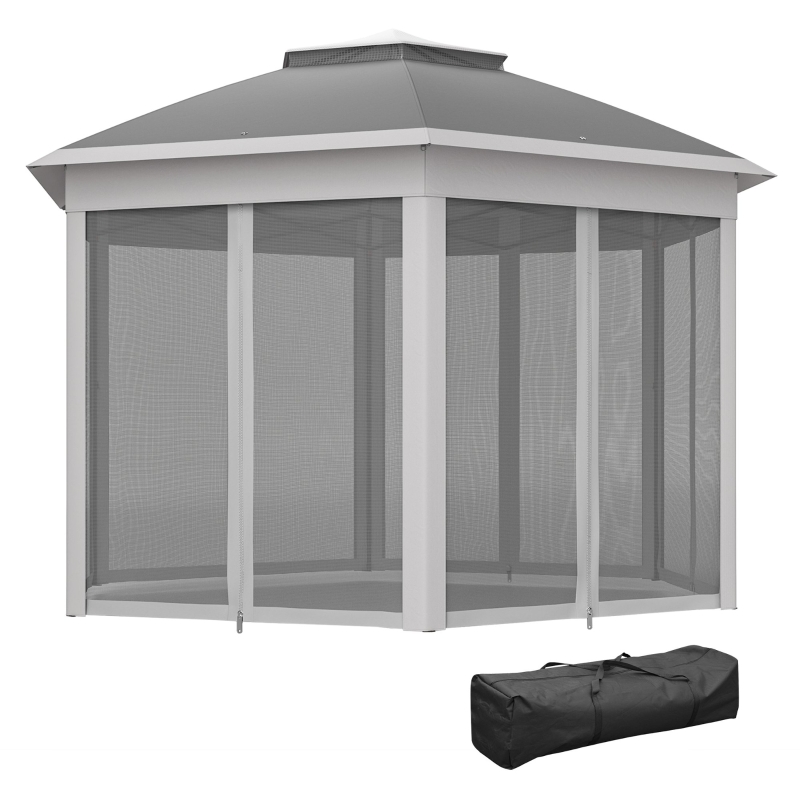 Best 3 x 4m Garden Gazebo Hexagon Pop Up Gazebo Party Tent Canopy Double Roof Instant Shelter with Netting and Carry Bag for Outdoor Patio, Dark Grey - Image 11