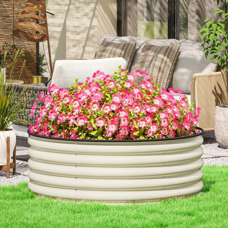 Best Galvanised Raised Garden Bed with Safety Edging, Outdoor Raised Planter Box with Gloves, 120 x 120 x 43cm, Cream White - Image 2