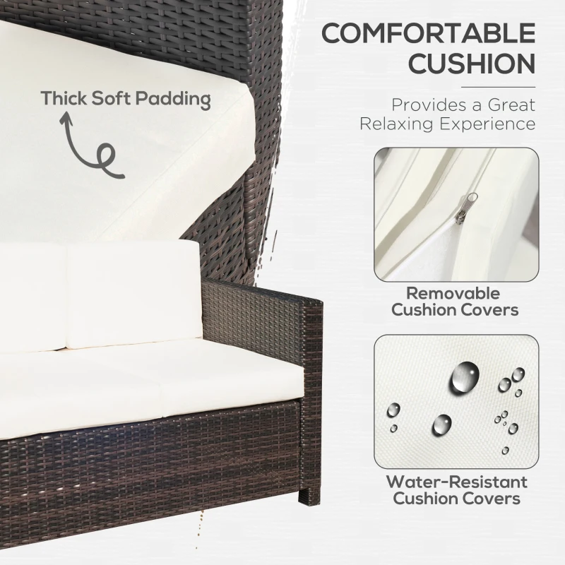 Best 2 Seater Rattan Sofa with Soft Padded Cushion, All-Weather PE Wicker Weave Garden Loveseat with Armrests, Black - Image 5