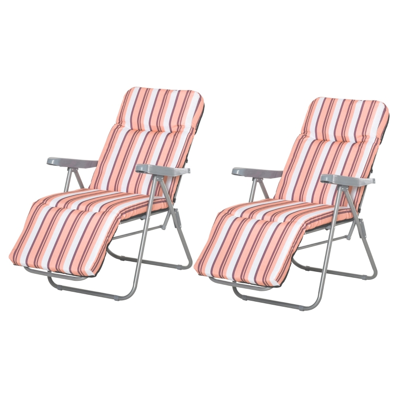 Best Reclining Garden Chair Set of 2, 5-Level Adjustable Zero Gravity Chairs with Cushions, Folding Sun Lounger Garden Recliner Chairs with Armrests for Outdoor, Patio, Orange Stripe - Image 12