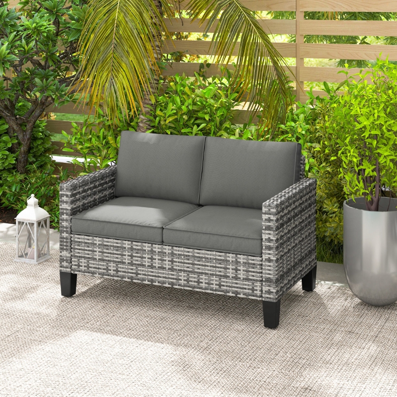 Best Two-Seater Rattan Outdoor Sofa - Light Grey - Image 10