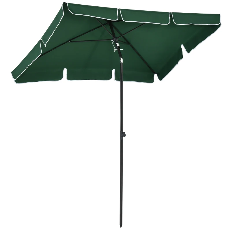 Best Garden Parasol Umbrella, Outdoor Market Table Umbrella with Ruffles & Aluminium Pole, Rectangular Tilting Parasol Sun Shade Canopy, 2 x 1.3m, Green