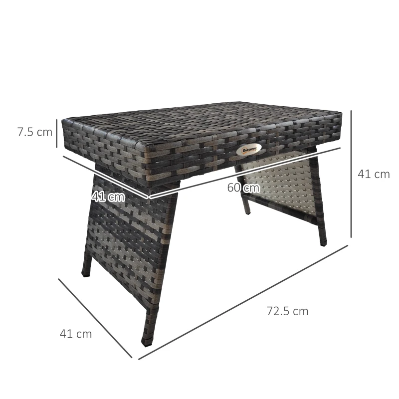 Best Foldable Outdoor Side Table, Rattan Garden Coffee Table with Steel Frame, Space Saving Bistro Garden Furniture for Patio, Balcony, 60 x 41 x 41 cm, Mixed Grey - Image 3