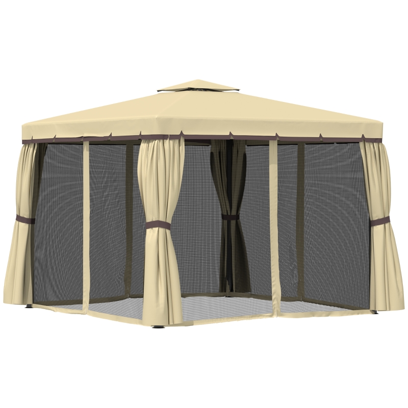 Best 3 x 3(m) Patio Gazebo Canopy Garden Pavilion Tent Shelter with 2 Tier Water Repellent Roof, Mosquito Netting and Curtains, Aluminium Frame, Beige - Image 11