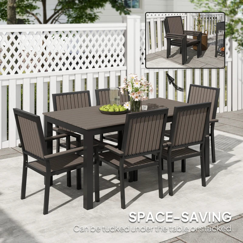 Best 6 Seater Garden Dining Set with Stackable Chairs, Aluminium Frame, Rectangular Plastic Top, Garden Furniture Set, Outdoor Dining Table and Chairs for Patio, Balcony, Poolside, Brown - Image 5
