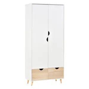 Best 2-Door Clothes Wardrobe w/ Rail Shelf 2 Drawers Wood Feet Elegant Home Storage Organisation Furniture Dresses Coats Blankets Shoes White