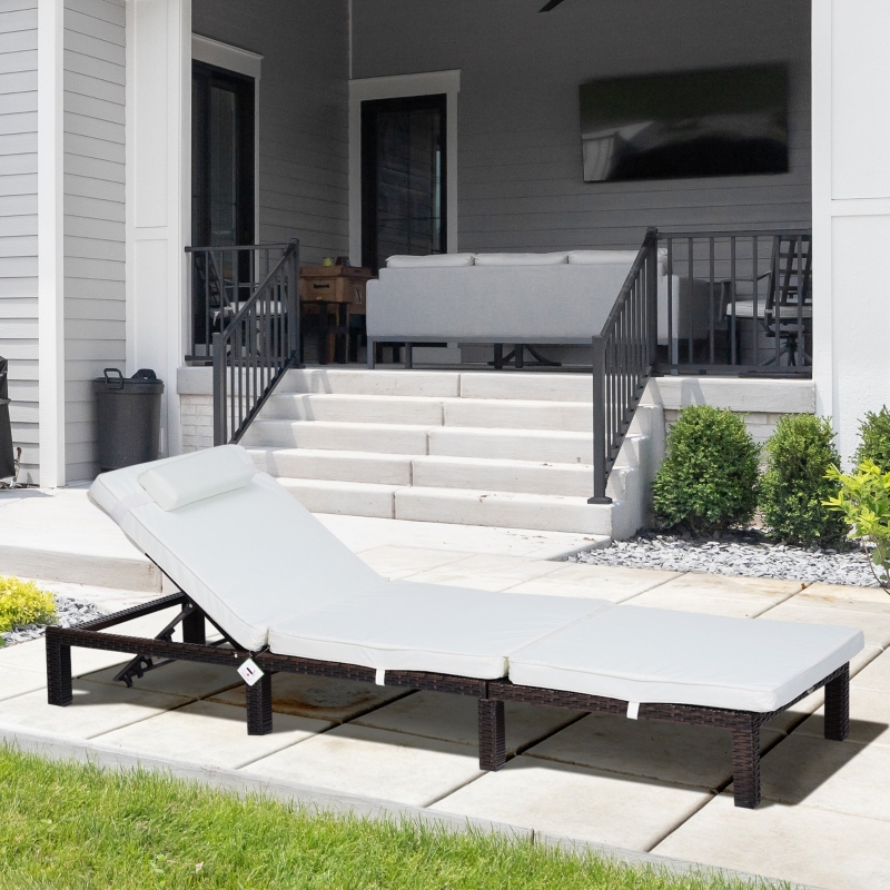 Best Rattan Sun Lounger, 5-Level Adjustable Garden Lounger Recliner with Cushion and Headrest, Outdoor Reclining Sunbed, Steel Frame Garden Chair for Patio, Beach, Terrace, Cream White - Image 10