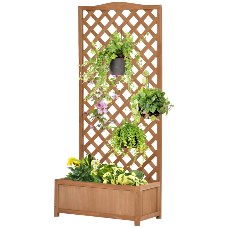 Best 53L Garden Wooden Planter Box with Trellis Free Standing Flower Raised Bed with Lattice for Climbing Plants, 76cm x 36cm x 170cm, Brown - Image 13