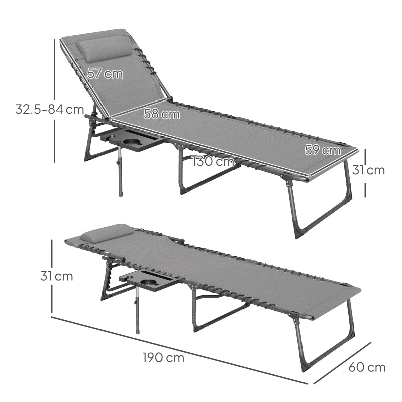 Best Five-Position Reclining Sun Lounger - Grey - Image 3
