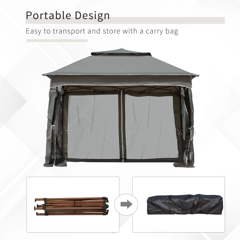 Best 3 x 3(m) Pop Up Gazebo, Double-roof Garden Tent with Netting and Carry Bag, Party Event Shelter for Outdoor Patio, Dark Grey - Image 6