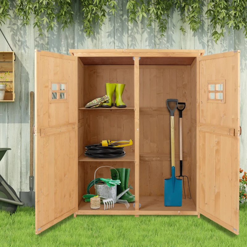 Best Wooden Garden Shed with Two Windows, Tool Storage Cabinet, Outdoor Double Door Organizer 127.5L x 50W x 164H cm, Natural - Image 7