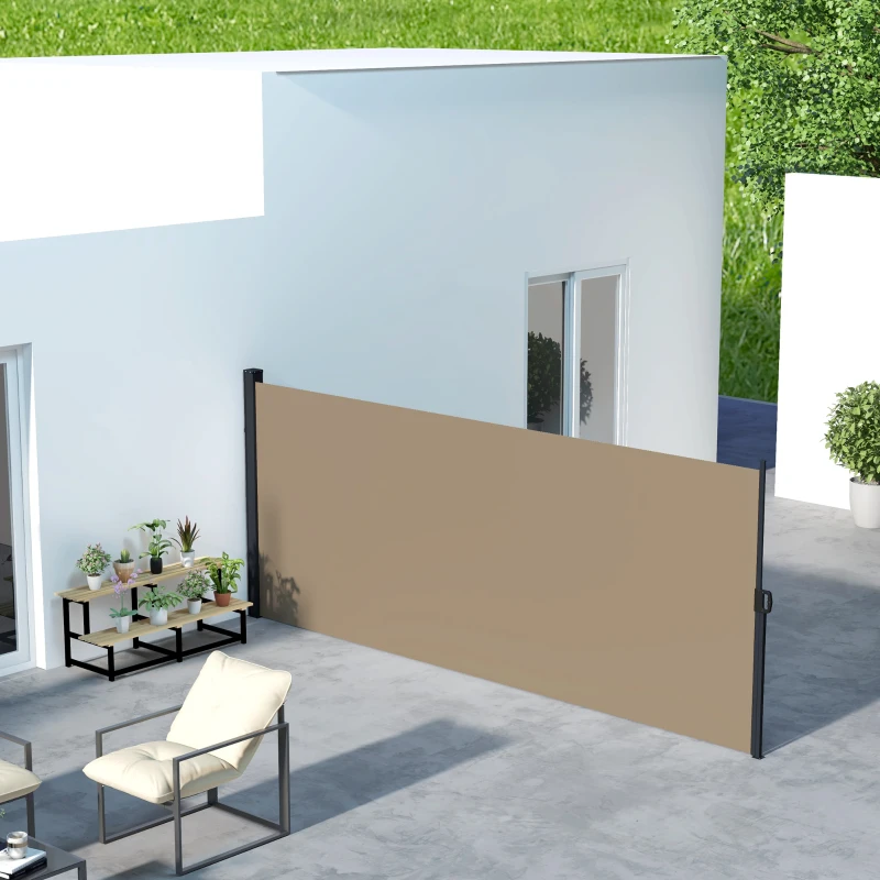 Best Retractable Side Awning, Outdoor Privacy Screen for Garden, Hot Tub, Balcony, Terrace, Pool, 400 x 180cm, Khaki - Image 2