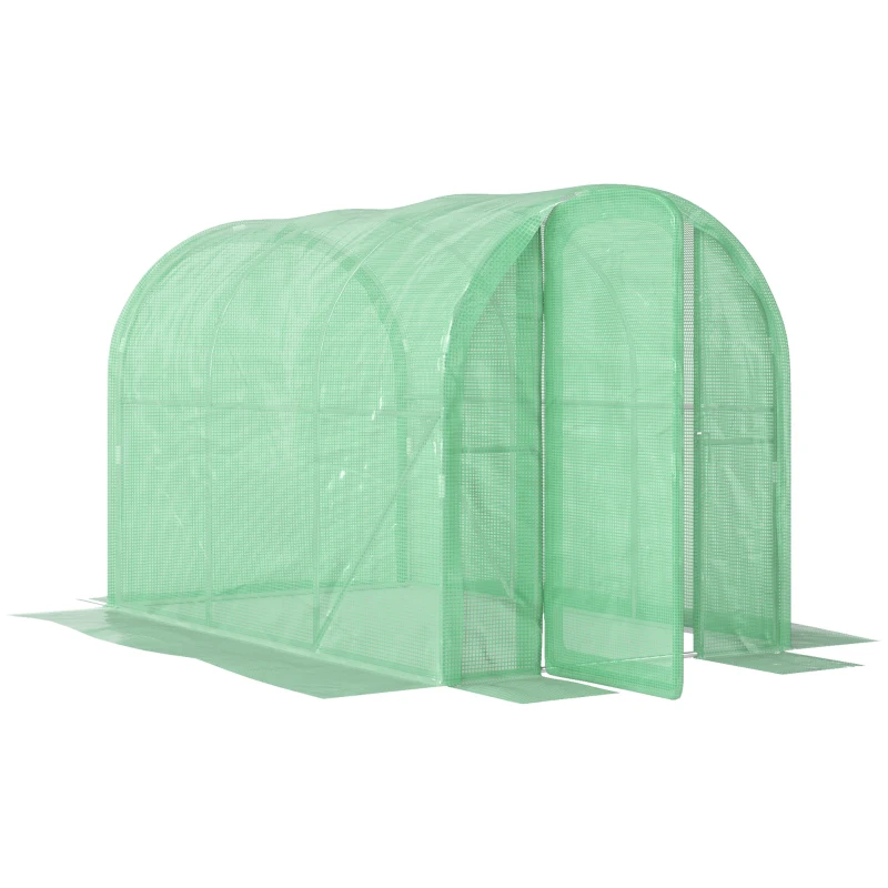 Best 3 x 2 x 2m Polytunnel Greenhouse with Hinged Door, Walk-in Grow House Tent with PE Cover and Galvanised Steel Frame, Green