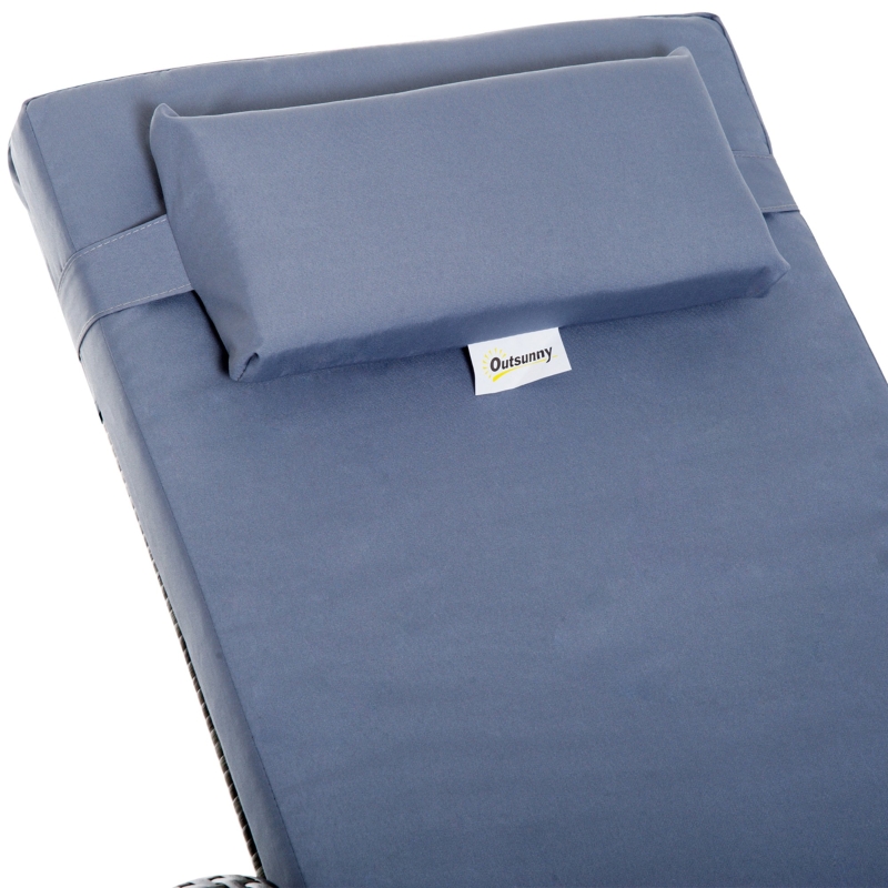 Best 3 Pieces Rattan Sun Loungers, Garden Wicker Wheeling Recliner , PE Rattan Lounge Chairs w/ Cushions & Side Coffee Table Grey - Image 10