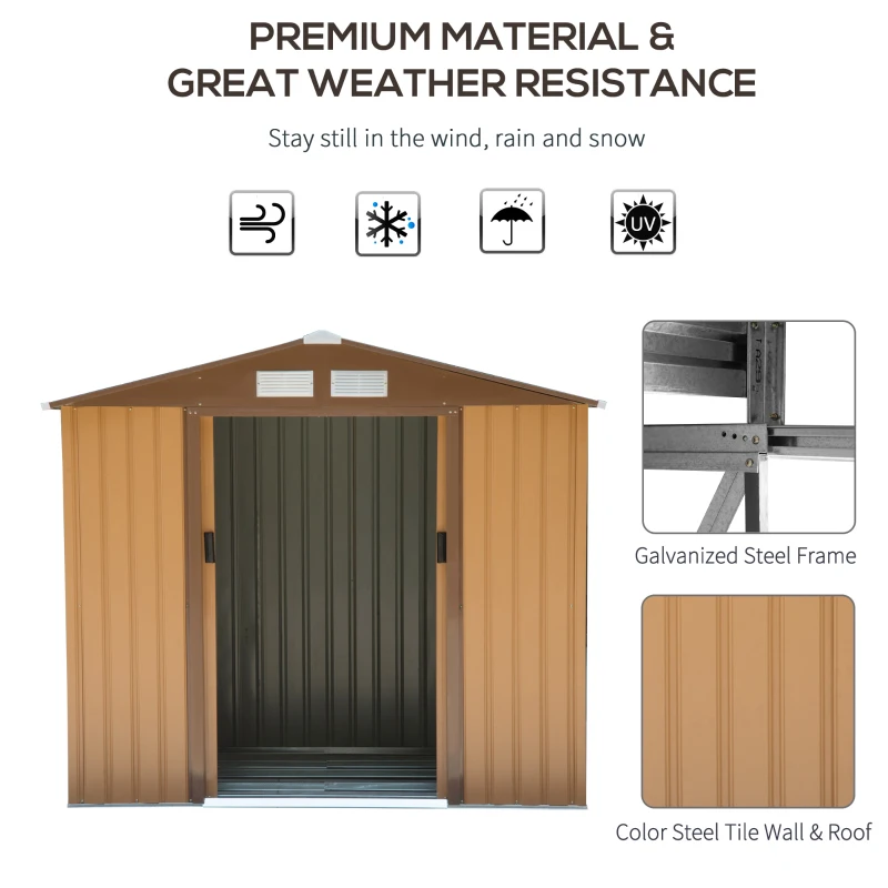 Best 7 x 4ft Lockable Metal Garden Tool Storage Shed Storage - Light Brown - Image 4