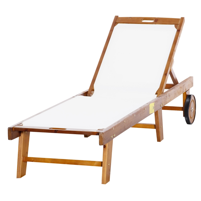 Best Outdoor Acacia Wood Texteline Beach Sun Lounger Garden Patio Sunbed Recliner Chaise Adjustable Backrest with Wheels - Image 11