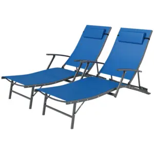 Best Set of Two Adjustable Back Sun Loungers - Blue