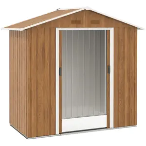 Best 6.5 x 3.5ft Metal Garden Storage Shed - Brown Wood Effect