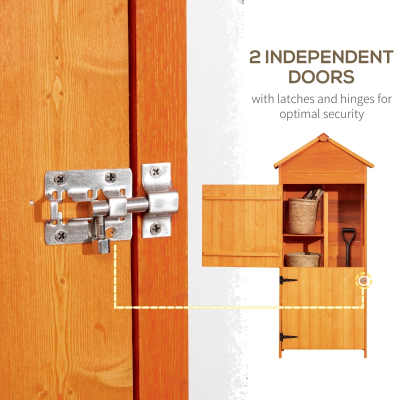 Best Wooden Outdoor Storage Shed, Compact Utility Outdoor Tool Shed with Lockable Double Doors and Shelves, Orange - Image 6