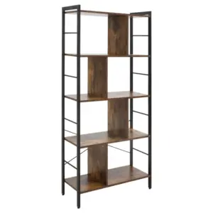 Best Industrial Storage Unit, 5 Tiers Bookcase with Open Compartments for Office Living Room, Bedroom, Rustic Brown and Black
