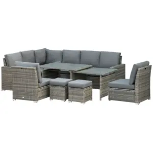 Best Seven-Piece Rattan Garden Sofa Set, with Expanding Table - Grey
