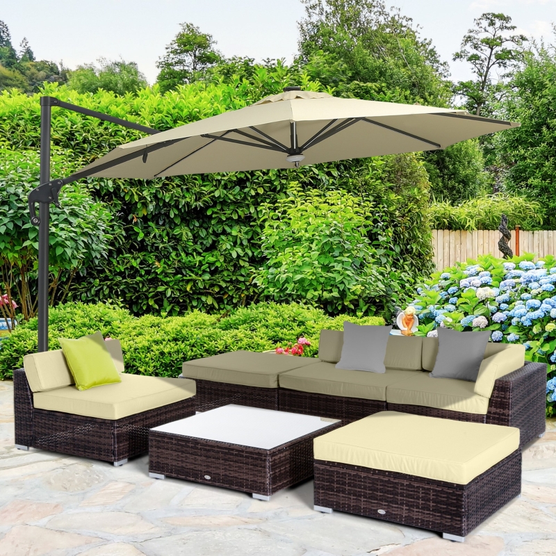 Best 6 PC Rattan Sofa Coffee Table Set Sectional Wicker Weave Furniture for Garden Outdoor Conservatory w/ Pillow Cushion Brown - Image 11